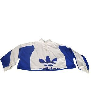 Adidas BELLISTA MOCKNECK JACKET‎ Women Sz L Blue White Cropped Athleisure